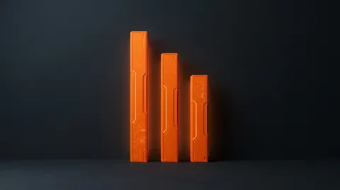 Three glowing orange bars of descending height, etched with faint circuit-board traces, standing against a dark charcoal background like a three-tier bar chart.
